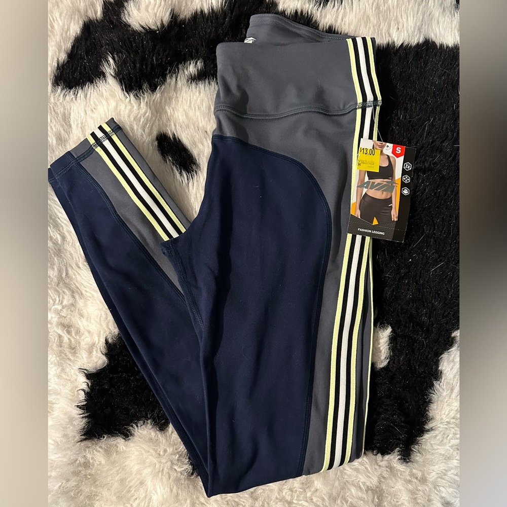 Avia navy legging with neon and white stripe Size Small